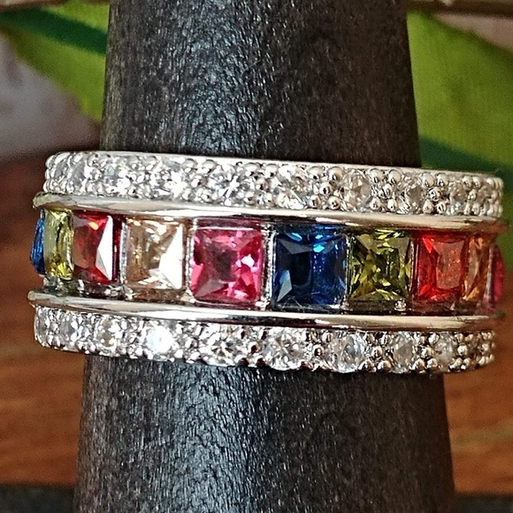 Colorful Square Cut Gem Ring - Picture 4 of 7